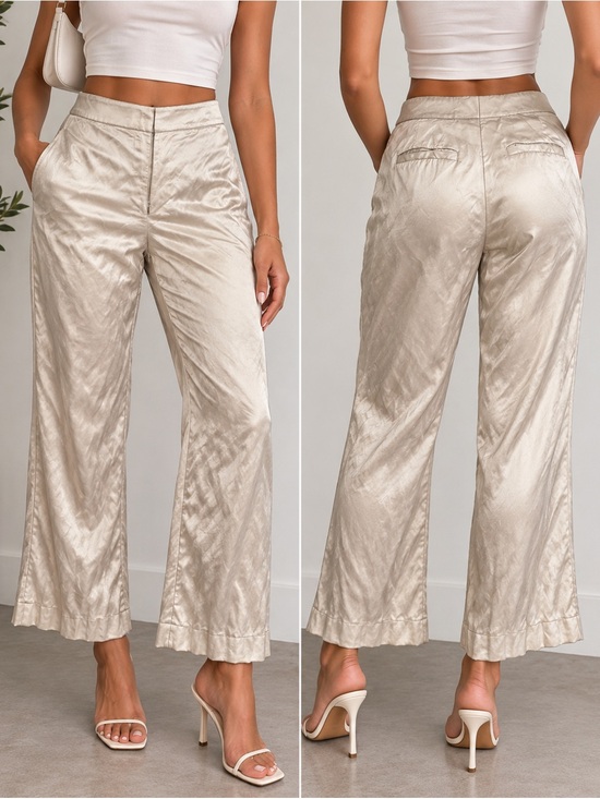 Lafayette 148 New York Pants - Lafayette 148 New York Champagne Satin Wide Leg Cropped Pants Size 2M